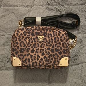 Jessica SIimpson Leopard Print Crossbody Bag with Gold Accents